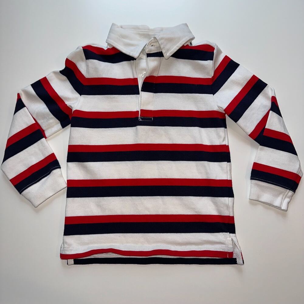 Janie and Jack Rugby Shirt Boys Size 3 Thick Cotton Red & Navy Stripes on White